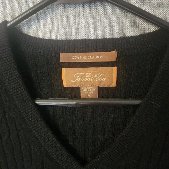 Tasso Elba 100% Cashmere Sweater Black V-Neck Long Sleeve Pullover Size Medium - Picture 6 of 13